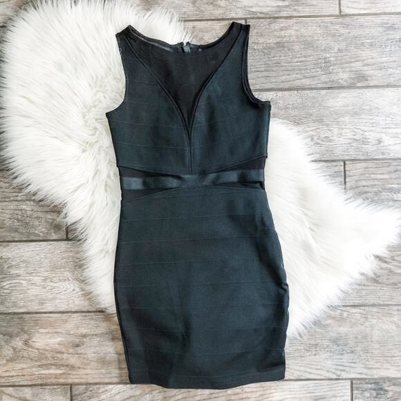 Forever 21 Black Mesh Ribbed Bodycon Dress NEW - Picture 1 of 9
